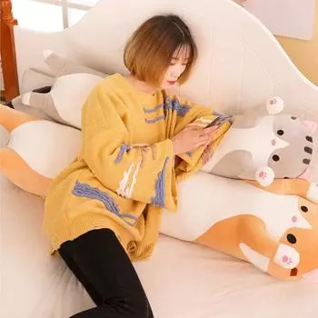 Длинная полоса Подушка Кошка Плюшевая игрушка Большая сопровождающая спящая кукла Подарочные плюшевые игрушки 90cm коричневый