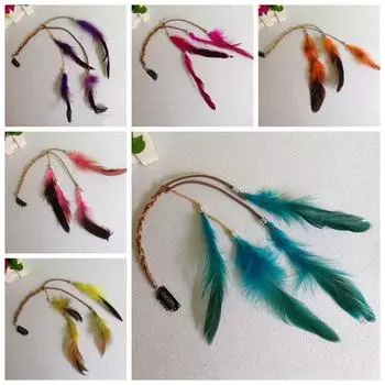 Длинная повязка на голову с кисточками и перьями, заколка для волос в стиле бохо, повязка на голову с перьями, головной убор для девочек оранжевый