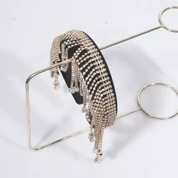 Длинная повязка на голову с кисточками из золота/серебра со стразами, модные аксессуары для волос, женская трендовая повязка на голову со стразами, повязка на голову для девочек