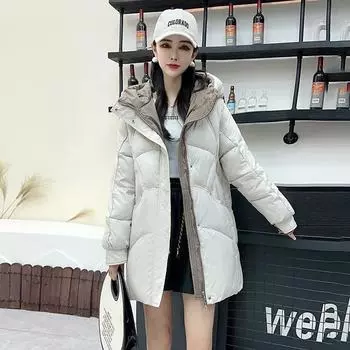 Длинная пуховая женская куртка с капюшоном, зима 2023, большие размеры L