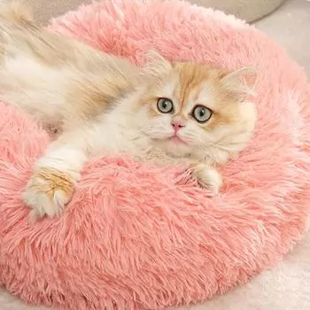 Длинная пушистая кровать для домашних животных, глубокая кровать для кошек, теплая зимняя съемная моющаяся круглая кровать, кровать для собак, всесезонный универсальный коврик для домашних животных S 40CM темно-серого