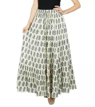 Длинная расклешенная хлопковая юбка Bimba с принтом в стиле Бохо Макси с эластичной резинкой на талии 10 белый