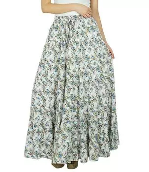 Длинная расклешенная хлопковая юбка Bimba в стиле бохо Макси с эластичной резинкой на талии 10 белый