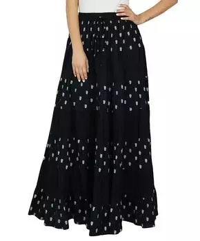 Длинная расклешенная хлопковая юбка Bimba в стиле бохо Макси с эластичной резинкой на талии 14 чёрный
