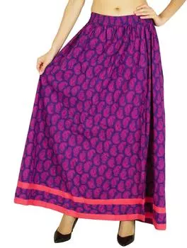 Длинная расклешенная юбка Amoghah из хлопка с принтом пейсли в стиле бохо с эластичной резинкой на талии 10 фиолетовый