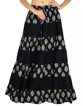 Длинная расклешенная юбка Amoghah в стиле бохо с цветочным принтом и эластичной талией 10 чёрный