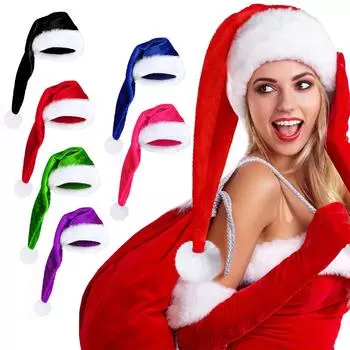 Длинная рождественская шапка Санты для взрослых унисекс, рождественская бархатная плюшевая рождественская шапка для праздничного фестиваля, декоративный костюм для вечеринки One Size розовый