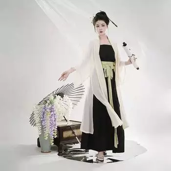 Длинная рубашка и юбка в стиле династии Сун в китайском стиле, весенне-летний повседневный комплект L разноцветный