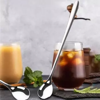 Длинная ручка 1 шт. Красочные барные инструменты Круглые ложки для размешивания Кофейные ложки Ложка для мороженого Чайная ложка серебряный