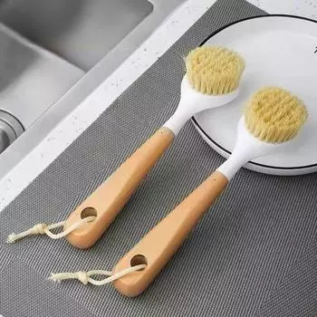 Длинная ручка для мытья кастрюль с круглой головкой, шнурок, прочная щетка для мытья посуды, недеформируемая щетина, эргономичная ручка, щетка для домашней кухни