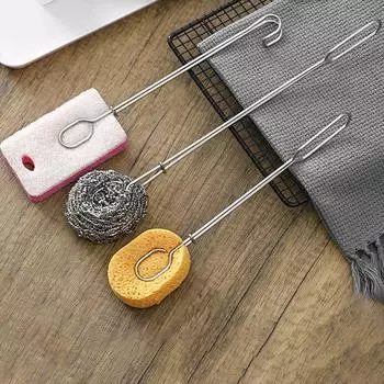 Длинная ручка губка щетка чашка скребок щетка для чистки кухонные принадлежности для уборки 34cm серебряный