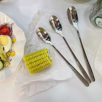 Длинная ручка из нержавеющей стали ложка для кофе, мороженого, десерта, чая, ложка для размешивания для пикника, кухонные принадлежности, барные инструменты 1Pcs