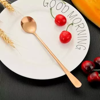 Длинная ручка из нержавеющей стали Ложка для льда Кофейные ложки Столовые приборы (Розовое золото)