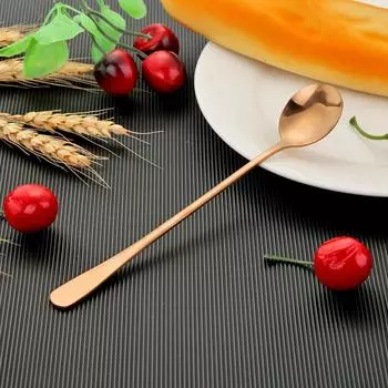 Длинная ручка из нержавеющей стали Ложка для льда Кофейные ложки Столовые приборы (Розовое золото)