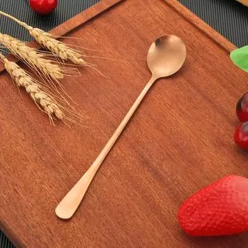 Длинная ручка из нержавеющей стали Ложка для льда Кофейные ложки Столовые приборы (Розовое золото)