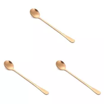 Длинная ручка из нержавеющей стали Ложка для льда Кофейные ложки Столовые приборы (Розовое золото)