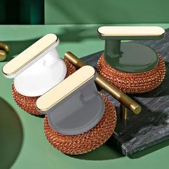 Длинная ручка кухонные губки металлическая проволока кастрюля мочалка практичная посуда мяч для мытья ванной серый