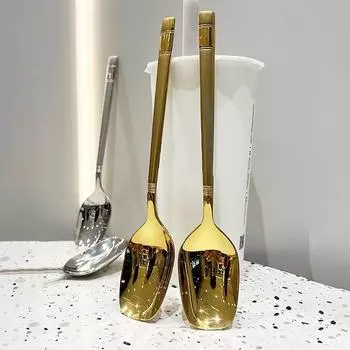 Длинная ручка квадратная ложка фонарь из нержавеющей стали арбузная ложка утолщенная бытовые кухонные принадлежности серебряный