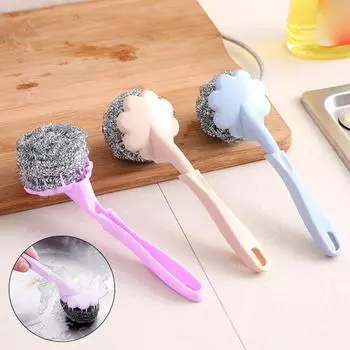 Длинная ручка, проволочный шар, домашняя кухня, стальная кастрюля для чистки посуды, щетка для мытья посуды