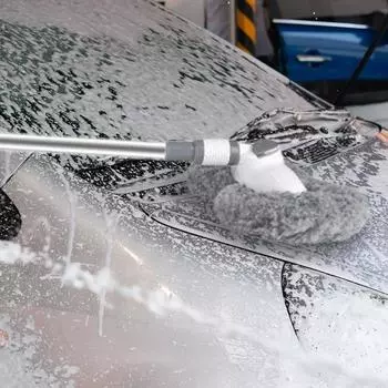 Длинная ручка щетки для мытья автомобиля Прочная щетка для мытья автомобиля Эффективные щетки и тряпки для мытья автомобиля с легкой конструкцией с двойной головкой серый