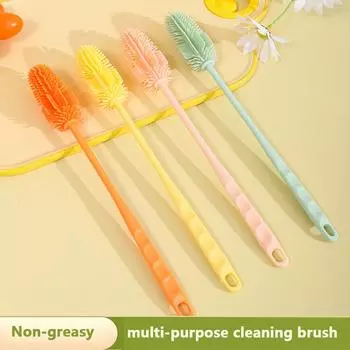 Длинная ручка силиконовая щетка для бутылок с молоком скребок для чистки стаканов кухонный инструмент для чистки бутылок с напитками щетка для чистки стеклянных чашек оранжевый