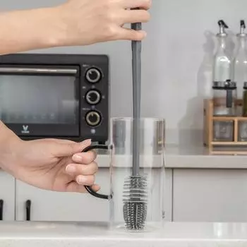 Длинная ручка силиконовая щетка для бутылок щетка для чистки кухонная щетка для чистки чашек термос стеклянная щетка инструменты для чистки серый