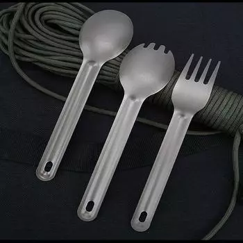 Длинная ручка вилка для кемпинга на открытом воздухе Экологическая вилка для столовых приборов Титановая ложка Инструмент для отдыха на открытом воздухе 1