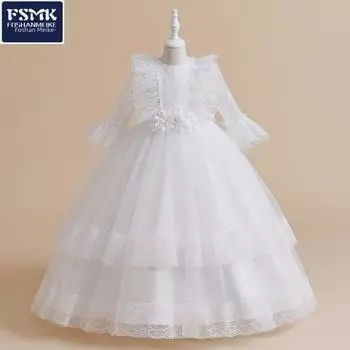 Длинная сетчатая юбка для девочек, платье для фортепиано, средний и большой размер, детский наряд принцессы для ведущей 160cm = 11-12Y