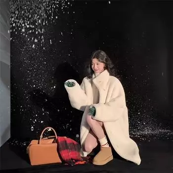 Длинная шуба из ягненка, женщины носят 2024 года, новое пальто из замши с меховой отделкой с обеих сторон зимой S