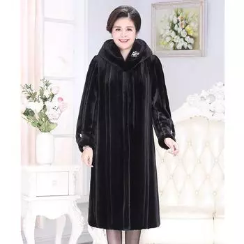 Длинная шуба с капюшоном для одежды для мам, женская одежда, длина до колена, шуба из искусственного норкового меха, шуба из искусственного норкового меха, утолщенная 4XL