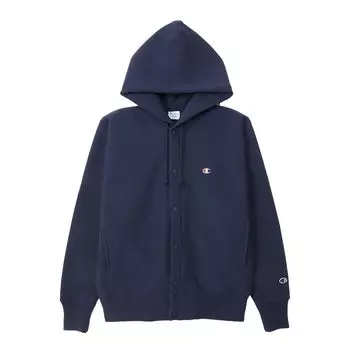 Длинная толстовка с капюшоном One Point REVERSE с застежкой-кнопкой темно-синего цвета [Champion], рукав, 11,5 унций, подкладка, логотип, плетение(р) Толстовка, C3-A120, мужская,