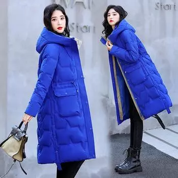 Длинная тонкая стеганая зимняя куртка с капюшоном на шнурке, женская ветрозащитная верхняя одежда M чёрный