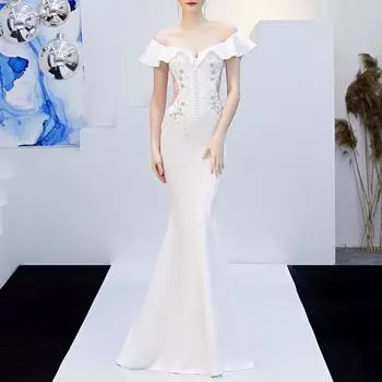 Длинная тонкая юбка-рыбий хвост невесты, свадебное вечернее платье, вечерние платья для девочек S белый