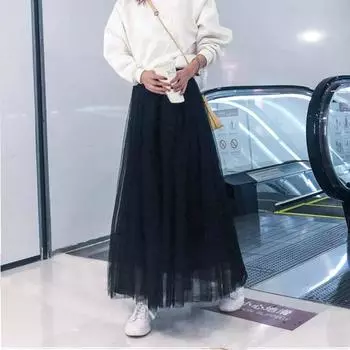 Длинная тюлевая юбка с эластичной резинкой на талии, 3 слоя, весна-осень, элегантное винтажное бальное платье с высокой талией, газовая юбка-пачка S розовый