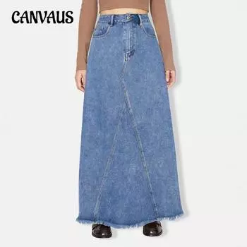 Длинная юбка-халтер с высокой талией и винтажным денимом для женщин XS синий
