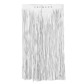 Длинная юбка из искусственной кожи с бахромой и кисточками, пояс на талии, белый