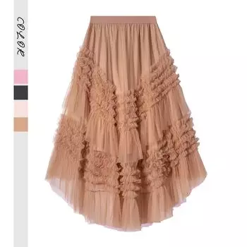 Длинная юбка многослойная тяжелая промышленная юбка-торт юбка 2025 осень новая нерегулярная тонкая газовая юбка женская average size хаки