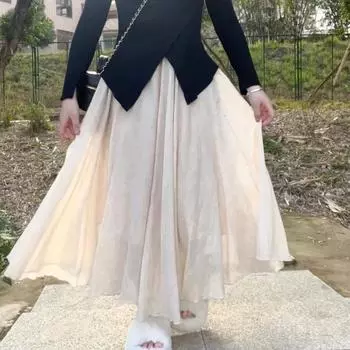 Длинная юбка с эластичной резинкой на талии в богемном стиле и краем в виде листьев лотоса для женщин one size белый