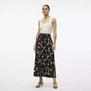 Длинная юбка с эластичным поясом и разрезом по бокам с рисунком Женский VERO MODA XS чёрный
