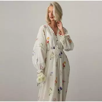 Длинная юбка с длинными рукавами и принтом, весенний новый повседневный стиль, однобортная длинная юбка с заниженной талией, женская длинная юбка в стиле отпуска S