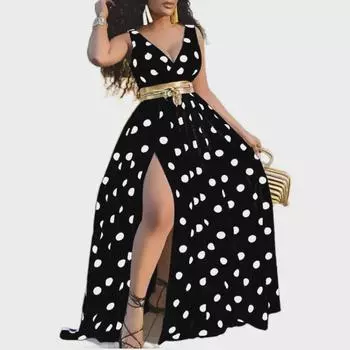 Длинная юбка с европейским принтом и разрезом на талии с поясом S красный