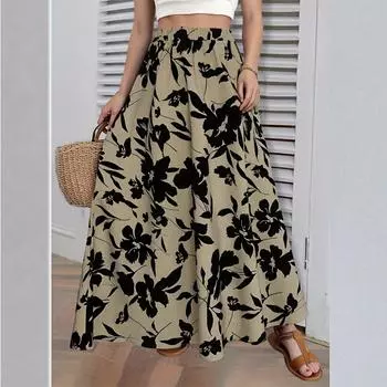 Длинная юбка с принтом и эластичным поясом, летняя, высокого класса, темпераментная, плиссированная, дорожная, женская одежда L армия зеленый