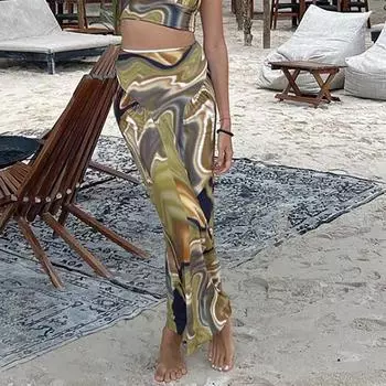 Длинная юбка с высокой талией и принтом в стиле галстука, женская новая модельерская полуюбка S дубильная кора