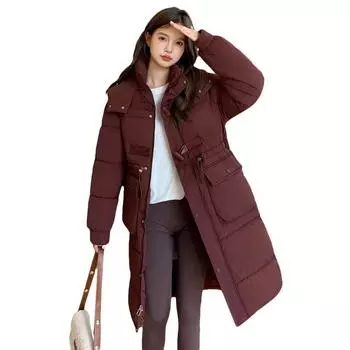 Длинная утолщенная хлопковая одежда женская свободная зимняя с капюшоном новая теплая куртка Dongdaemun M чёрный