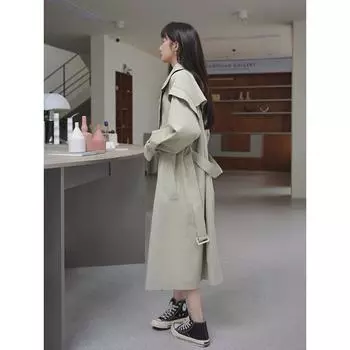 Длинная ветровка женская новая весна и осень стиль свободная драпировка ленивая корейский стиль повседневная куртка S