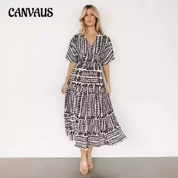 Длинная винтажная юбка в полоску в стиле бохо с высокой талией и короткими рукавами, принтованное женское платье-накидка S чёрный