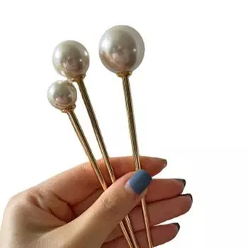 Длинная заколка для волос, круглая заколка для волос, пучок, металлическая заколка, маленькая простая жемчужная заколка S