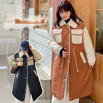 Длинная зимняя куртка контрастного цвета с широкими шерстяными лацканами больших размеров, ветрозащитная верхняя одежда XL чёрный