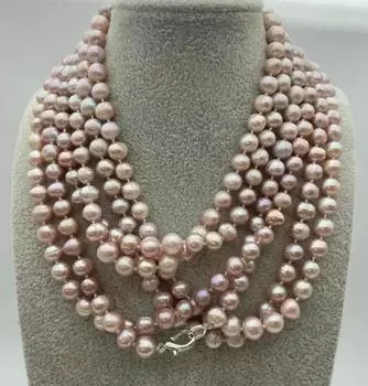 Длинное 100-дюймовое круглое лавандовое ожерелье из культивированного пресноводного жемчуга диаметром 8–9 мм.