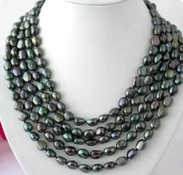 Длинное 100-дюймовое ОЖЕРЕЛЬЕ 8-9 мм в стиле барокко с черным павлином и жемчугом.